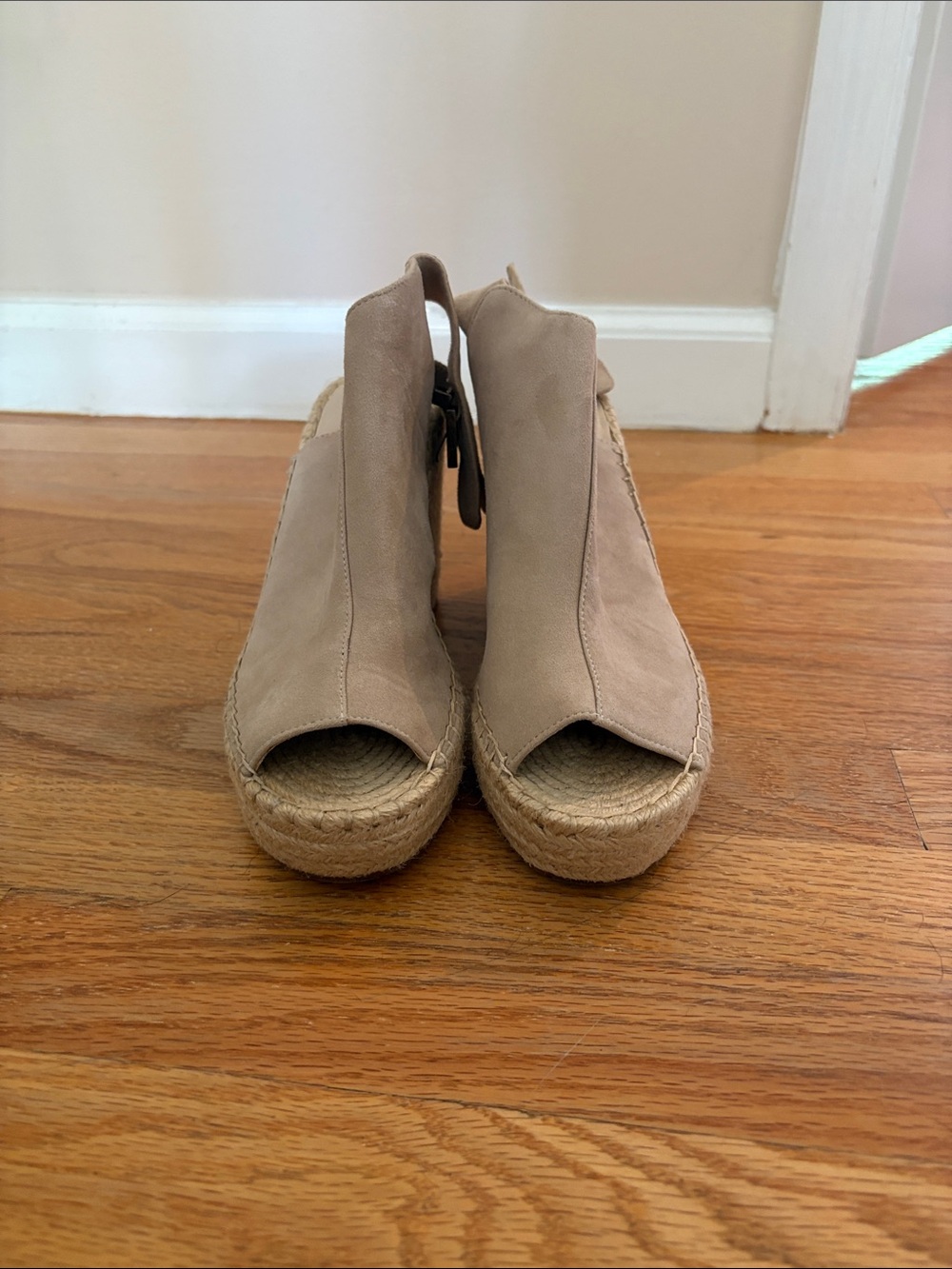 Kenneth Cole New York Taupe Peep-Toe Espadrille Wedge